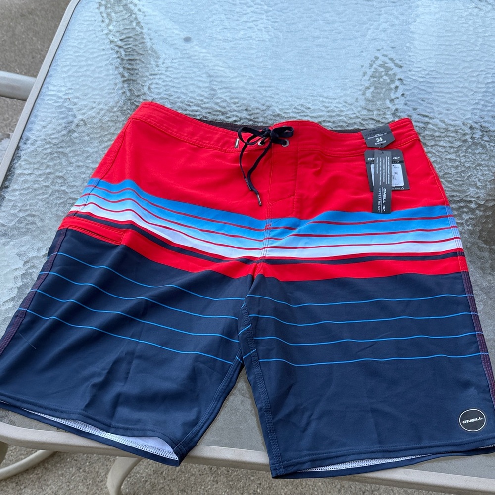 O'Neill Red and Navy Striped Board Shorts